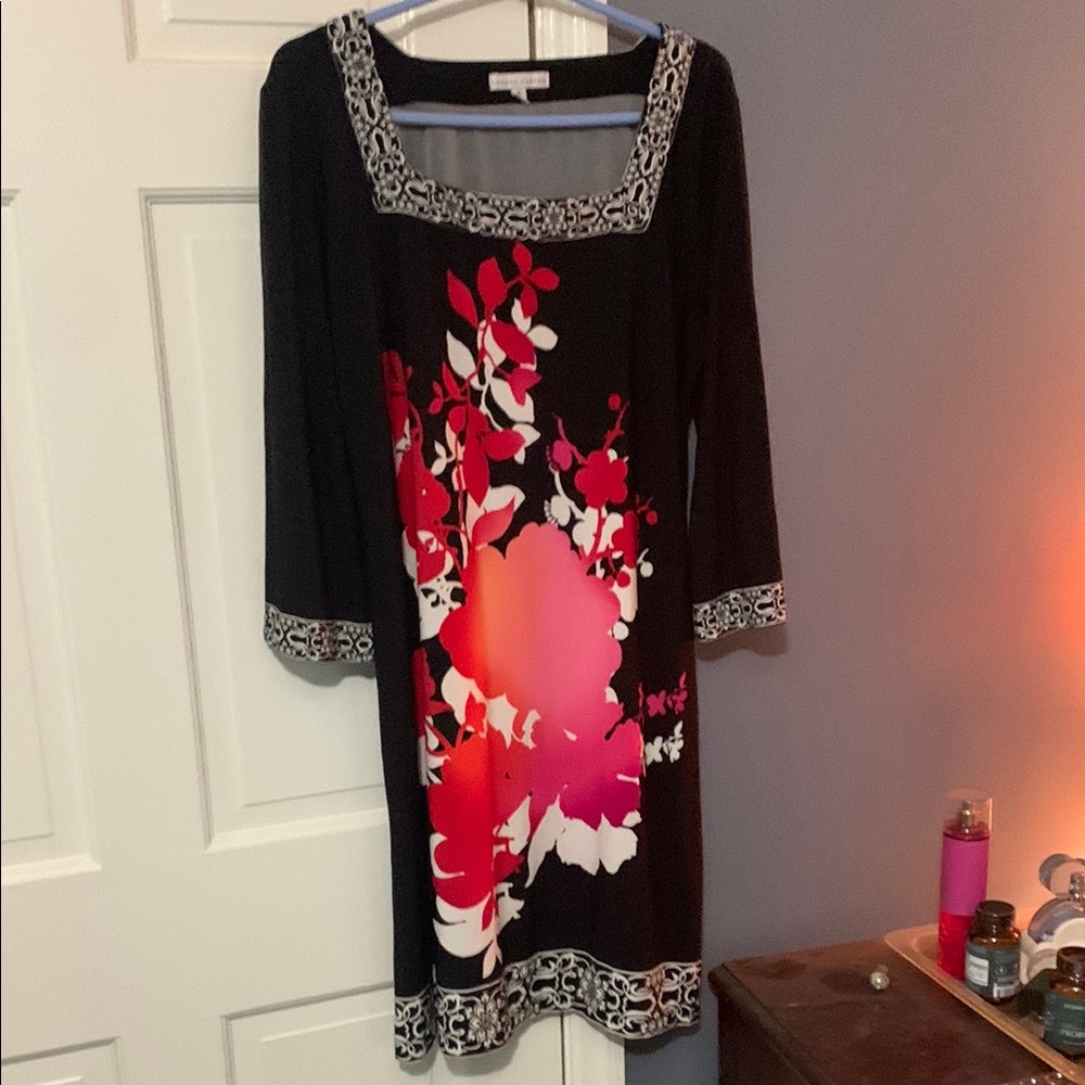 Black Dress with Pink and White Floral Design